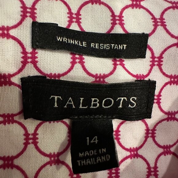 TALBOTS WOMENS WRINKLE RESISTANT FUSHIA PINK WHITE LONG SLEEVE BUTTON SHIRT 14 - Picture 6 of 8